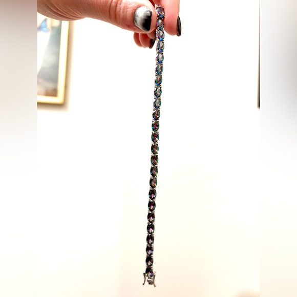 Genuine Mystic Topaz Sterling Silver Tennis Bracelet - Picture 4 of 6